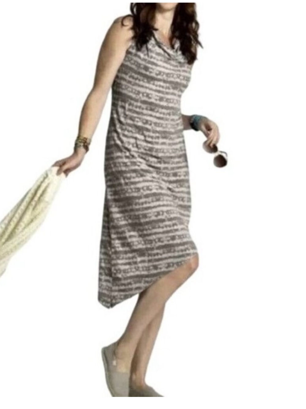 Fresh Produce Gray White Cowl Neck Asymmetrical Midi Dress Made USA Size Large